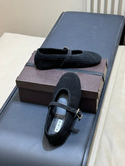 ALAIA 26S KNIT BALLET FLATS IN BLACK SUEDE