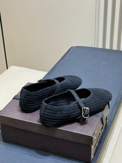 ALAIA 26S KNIT BALLET FLATS IN BLACK SUEDE
