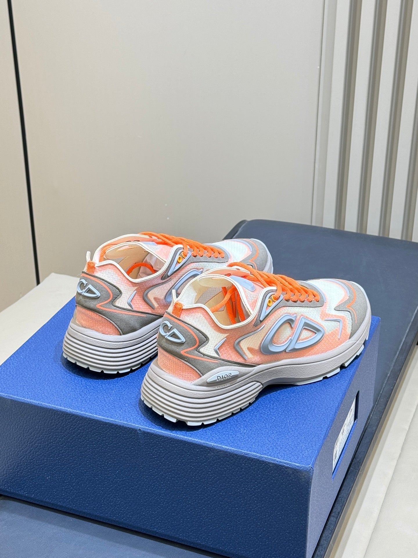 DIOR 26S B30 COUNTDOWN TECH SNEAKER IN GRAY AND ORANGE TECHNICAL FABRIC AND SUEDE