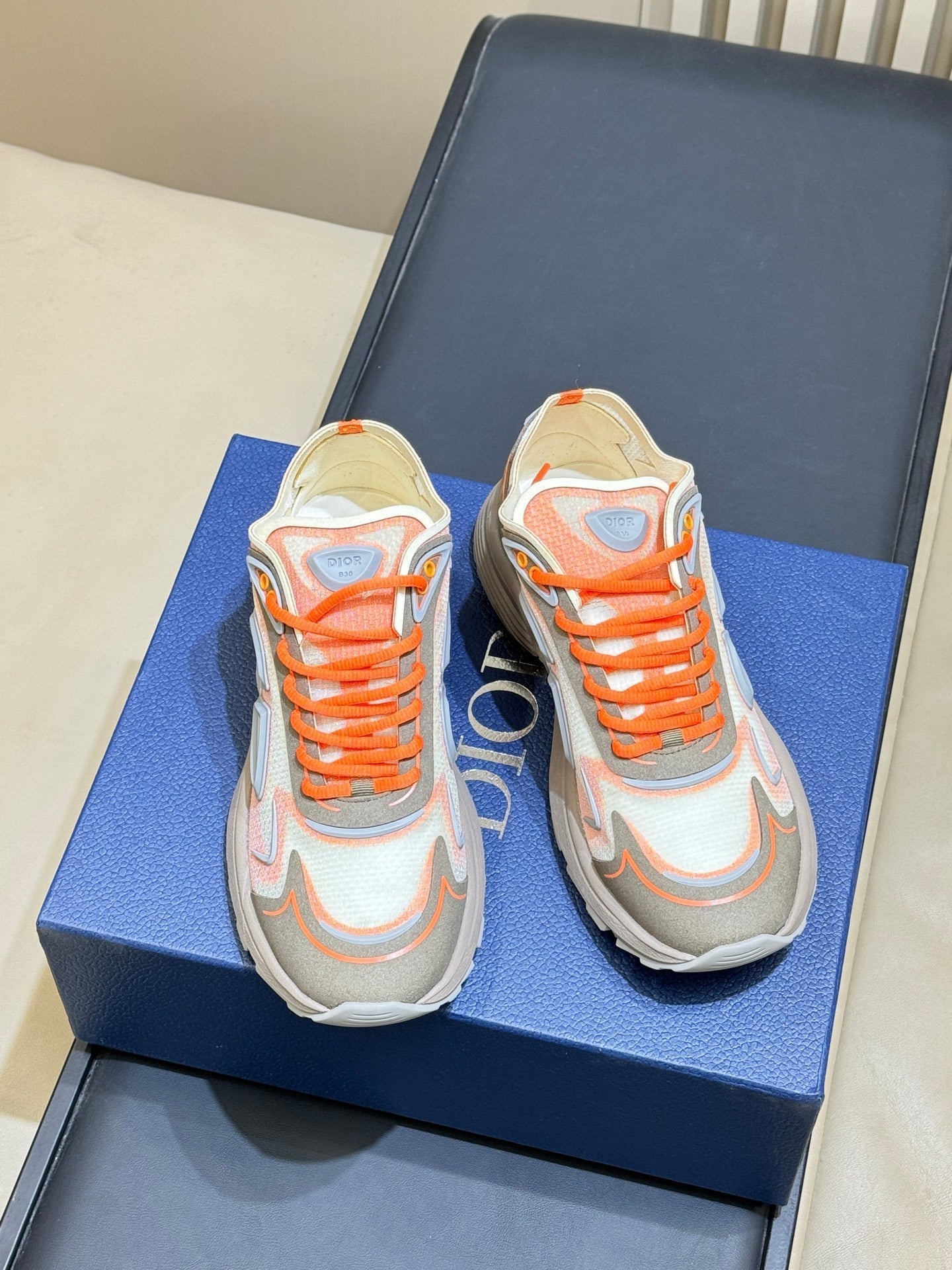 DIOR 26S B30 COUNTDOWN TECH SNEAKER IN GRAY AND ORANGE TECHNICAL FABRIC AND SUEDE