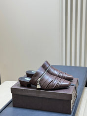 ALAIA 26S PLEATED MULES IN DARK BROWN LAMBSKIN