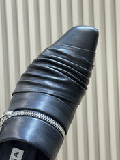 ALAIA 26S PLEATED MULES IN BLACK LAMBSKIN