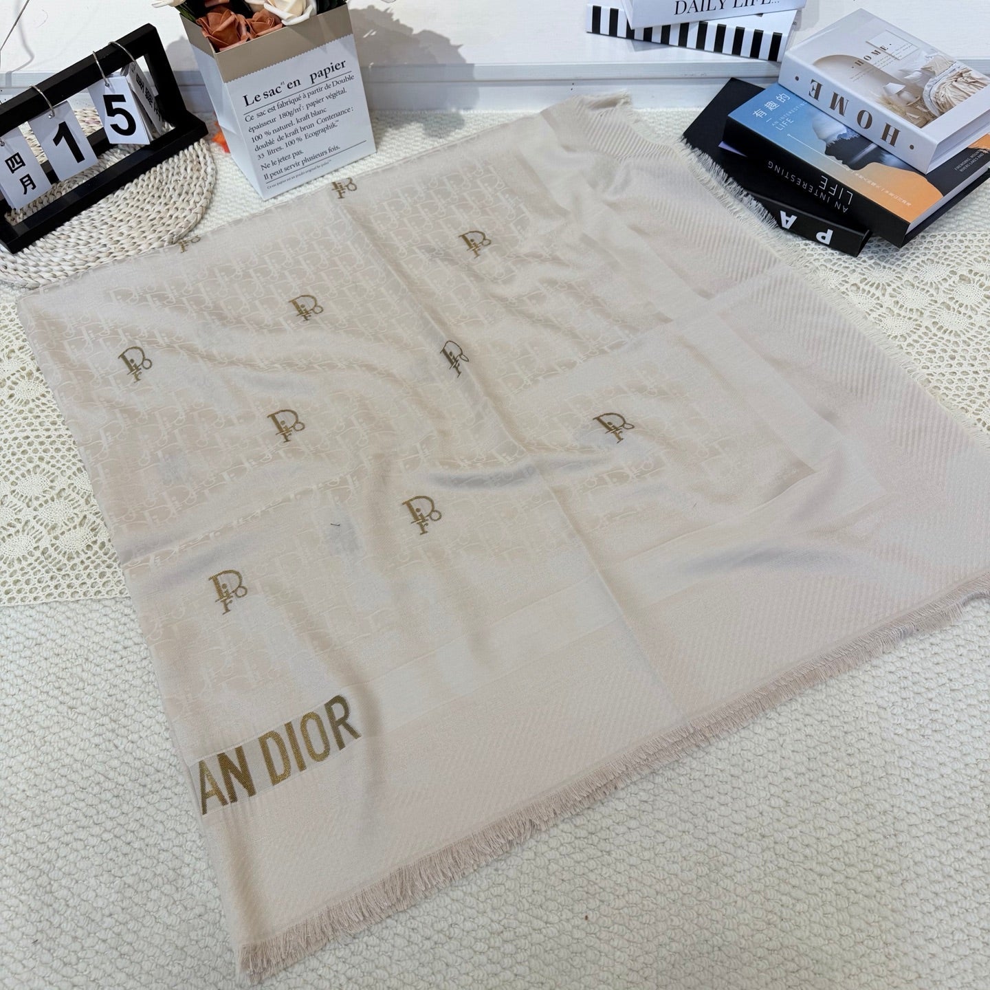 DIOR 26S SCARF 140CM IN SILK & CASHMERE 281267