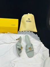 FENDI MEDIUM-HEELED 55 MM MULE IN ASH GREY LAMBSKIN WITH GOLD HARDWARE