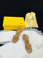FENDI FFOLD MEDIUM-HEELED 55 MM SANDALS IN BRONZE BROWN LAMBSKIN WITH GOLD HARDWARE