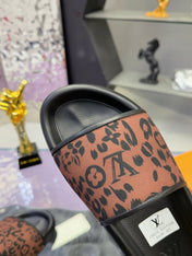 LV 26S SLIDE SANDALS IN BLACK BROWN CALFSKIN AND CANVAS