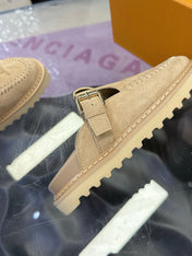 LV 26S MULE SLIDES IN BEIGE SUEDE BUCKLE STRAP