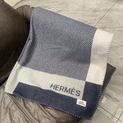 H RIVIERA BLANKET 200 CM IN NAVY BLUE WOOL AND CASHMERE 136856