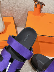 CHYPRE SANDAL BLACK MIX IMPERIAL BLUE CALFSKIN
