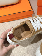 MAINLAND SNEAKER IN PEANUT BROWN SUEDE AND WHITE BREATHABLE MESH FABRIC