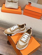 MAINLAND SNEAKER IN PEANUT BROWN SUEDE AND WHITE BREATHABLE MESH FABRIC