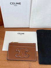 CELINE 25S ZIPPED CARD HOLDER 11 IN BROWN CALFSKIN GOLD HARDWARE