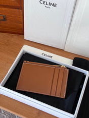 CELINE 25S ZIPPED CARD HOLDER 11 IN BROWN CALFSKIN GOLD HARDWARE