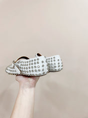 ALAIA MARY JANE SHOES IN WHITE LAMBKIN ATTACH RHINSTONES