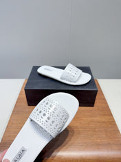 ALAIA FLAT SANDALS WITH PERFORATED STRAPS 25S IN WHITE LAMBSKIN