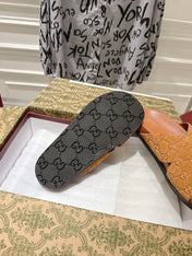 GG SLIDES IN BURNT ORANGE SUEDE WITH EMBOSSED LOGO STYLE 11