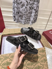 SANDALS IN BLACK SUEDE EMBOSSED LOGO SILVER HARDWARE