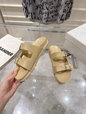 PRADA 26S SLIDES SANDALS IN BEIGE CALFSKIN SILVER HARDWARE