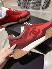 CHANEL 26S LACE UP SNEAKERS IN RED SUEDE ROUND TOE