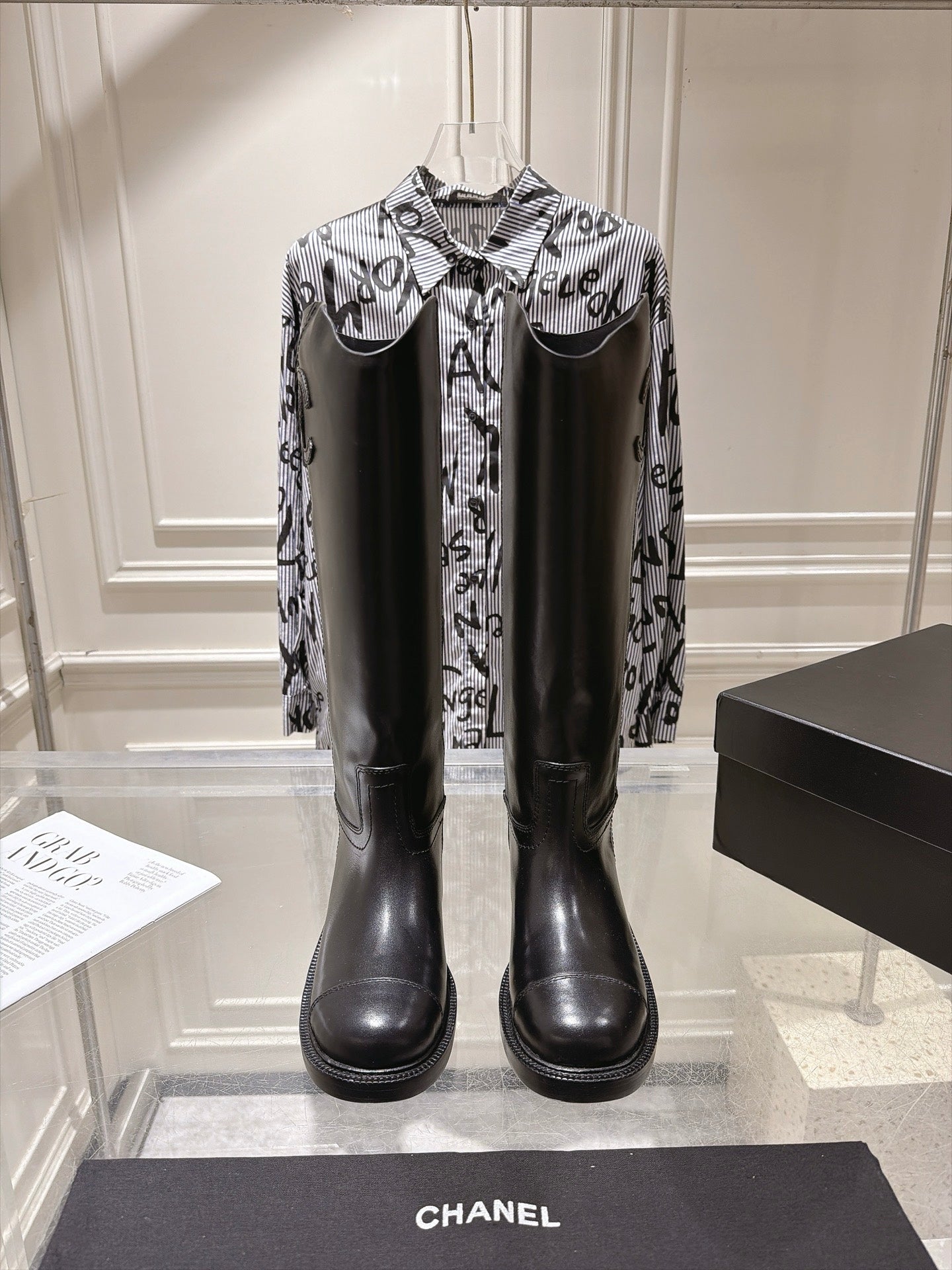 CHANEL 26S KNEE HIGH BOOTS 30 MM IN BLACK CALFSKIN