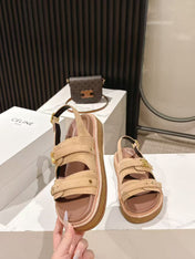 CELINE 25S TIPPI TRIOMPHE SANDAL IN LIGHT BROWN CALFSKIN SUEDE