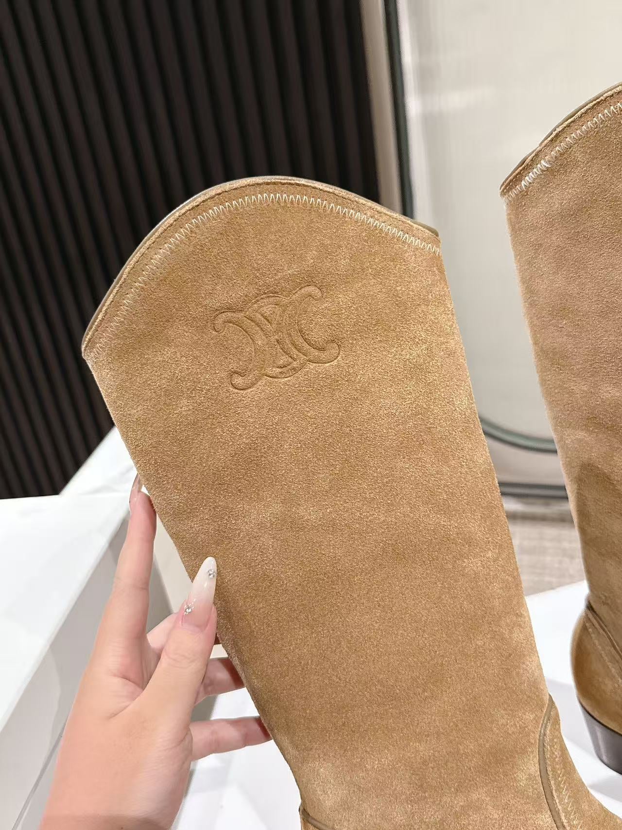 CELINE 25S HIGH BOOTS FOR FALL AND WINTER 45MM IN LIGHT BROWN SUEDE
