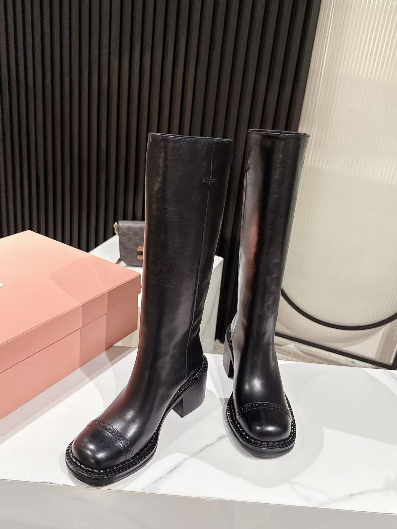 MIUMIU 26S HIGH-ANKLE BOOTS 50MM IN BLACK GLOSSY CALFSKIN