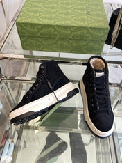 GG HIGH TOP SNEAKER IN BLACK CANVAS WITH BEIGE FLEECE LINING