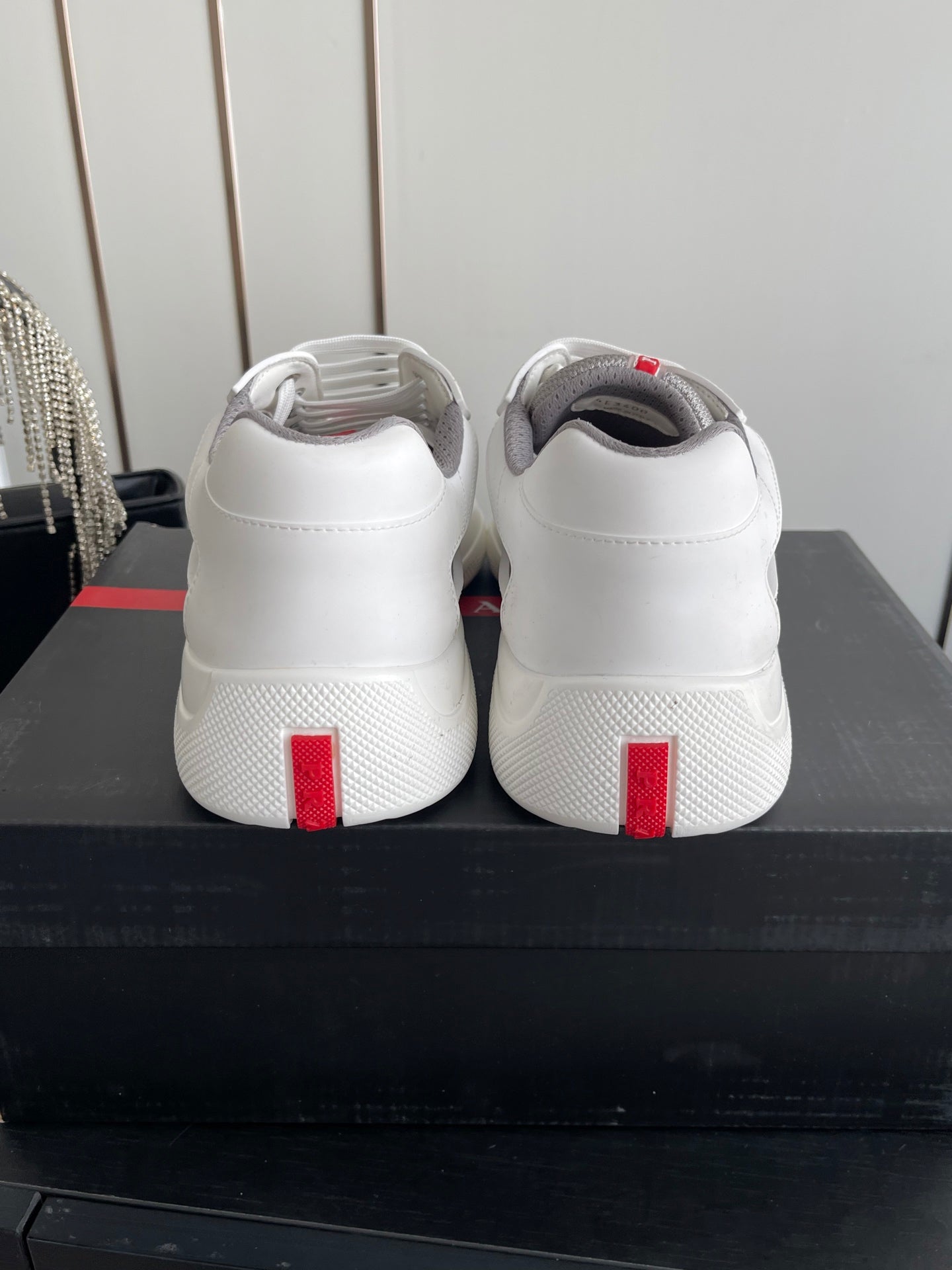 PRADA 26S AMERICA CUP SNEAKERS IN WHITE SOFT RUBBER AND BIKE FABRIC