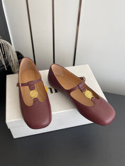 CHLOÉ 26S MARY JANE SHOES IN DARK RED CALFSKIN