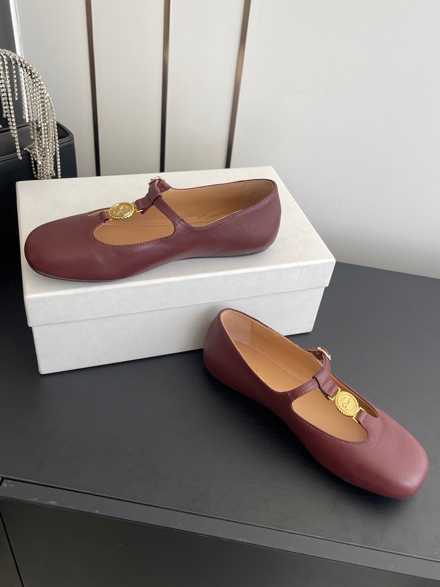 CHLOÉ 26S MARY JANE SHOES IN DARK RED CALFSKIN
