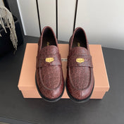 MIUMIU 26S PENNY LOAFERS IN DARK MAHOGANY BROWN CALFSKIN CROCODILE EMBOSSING