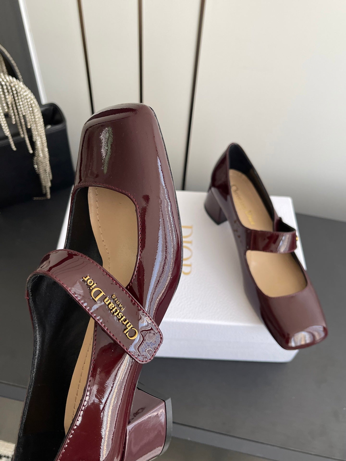 DIOR 26S MARY JANE 45 MM IN DARK RED GLOSSY CALFSKIN