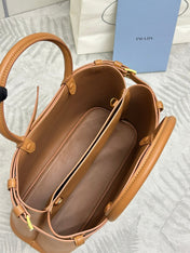 PRADA 25S BUCKLE MEDIUM HANDBAG 35 IN DARK CARAMEL CALFSKIN GOLD HARDWARE