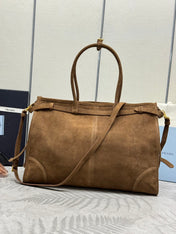 TOTE BAG WITH BELT 42 IN RUSSET BROWN SUEDE GOLD HARDWARE