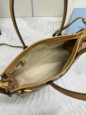 PRADA 25S BONNIE LARGE HANDBAG 38 IN GOLDEN BROWN CALFSKIN GOLD HARDWRE