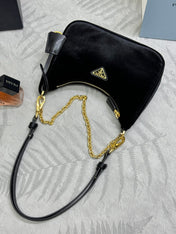 PRADA 25S MINI HOBO BAG 23 IN BLACK VELVET GOLD HARDWARE