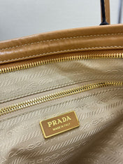 PRADA 25S LUX SOFT BAG 42 IN CARAMEL GLOSSY CALFSKIN GOLD HARDWARE