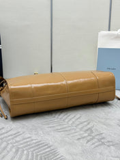 PRADA 25S LUX SOFT BAG 42 IN CARAMEL GLOSSY CALFSKIN GOLD HARDWARE