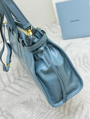 PRADA 25S BONNIE LARGE HANDBAG 38 IN LIGHT BLUE GLOSSY CALFSKIN GOLD HARDWARE