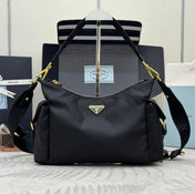 PRADA 25S EXPLORE LARGE RE-NYLON SHOULDER BAG 32 IN BLACK WITH FLAP