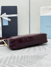 PRADA 25S RE-EDITION 2002 MEDIUM SHOULDER BAG 26 IN BURGUNDY CALFSKIN GOLD HARDWRE
