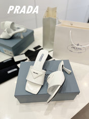 PRA BRUSHED LEATHER HEELED SLIDES WHITE
