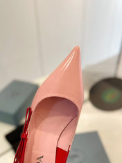 PRA MID - HEELS RED AND LIGHT PINK LAMBSKIN WITH BOW