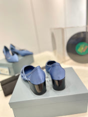 PRA STRAP CUT-OUT PUMPS CERULEAN SATIN
