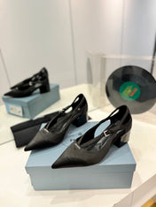 PRA STRAP CUT-OUT PUMPS BLACK SATIN