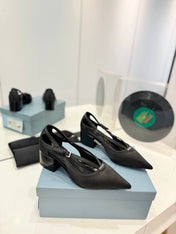 PRA STRAP CUT-OUT PUMPS BLACK SATIN