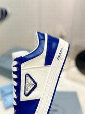 PRA DOWNTOWN PERFORATED SNEAKERS WHITE AND COBALT CALFSKIN