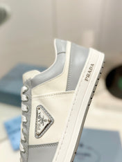 PRA DOWNTOWN PERFORATED SNEAKERS WHITE AND GRAY CALFSKIN