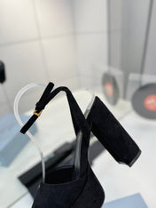 PRADA 26S HEELED SANDALS 115MM IN BLACK SUEDE